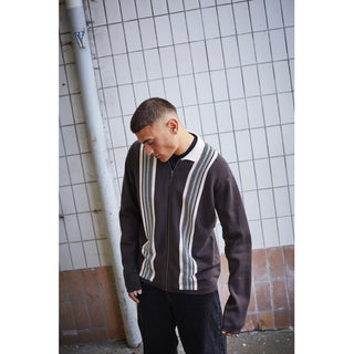 Everlast® Retro Stripe Zip Polo Knit Brown